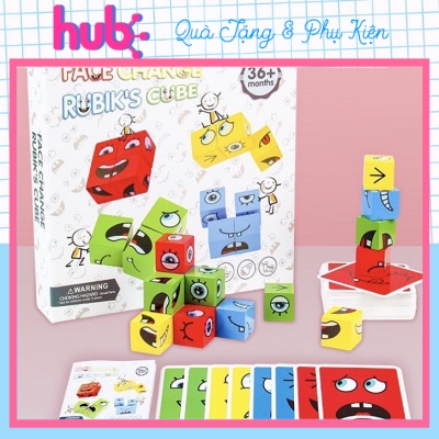 Đồ Chơi Board Game Xếp Hình Lập Phương Thay Đổi Biểu Cảm Bằng Gỗ Theo Mẫu Cho Bé Thông Minh