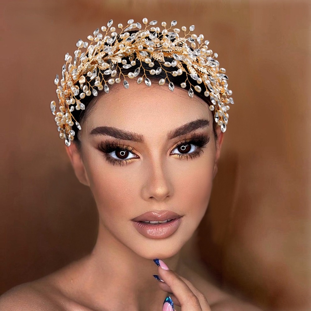 Băng Đô Cài Tóc Hình Chiếc Lá Có Đính Đá Và Ngọc Trai