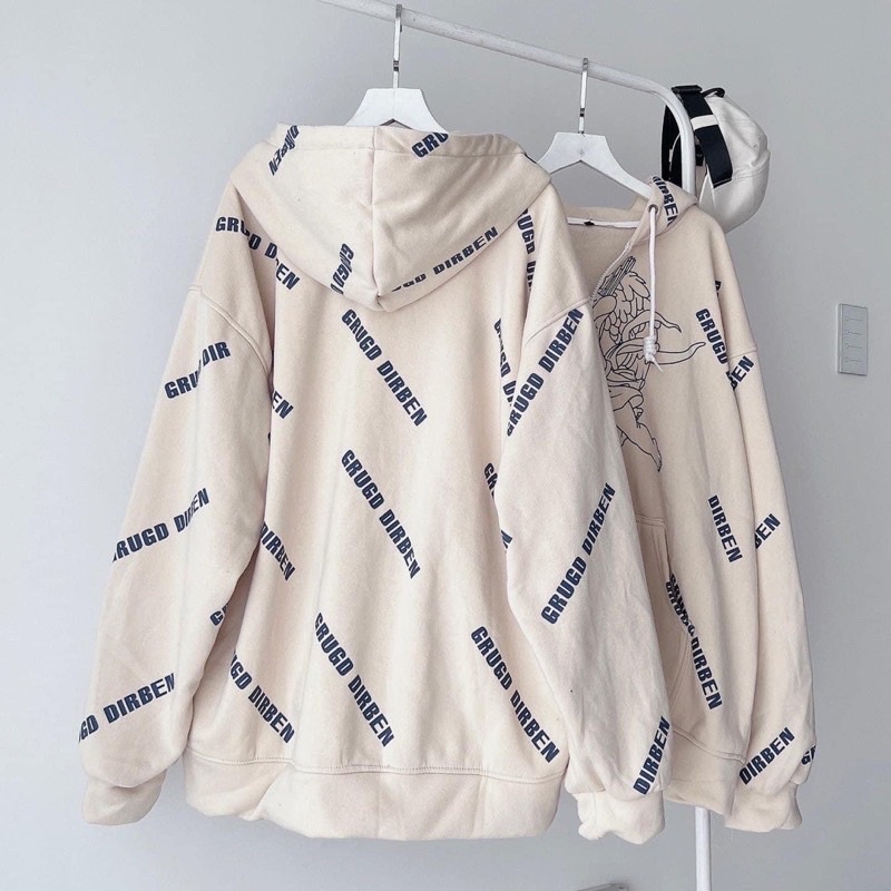 [sẵn] Áo Khoác Nỉ Mũ Zip Kéo Khoá Thiên Thần DIRBEN Tay Phồng From Rộng Unisex Ảnh Thật