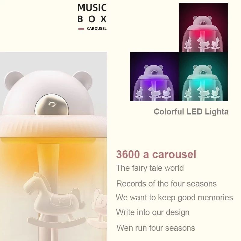 Máy phun sương tạo độ ẩm 320ml ngựa gỗ phát nhạc phun sương tinh dầu hot hit