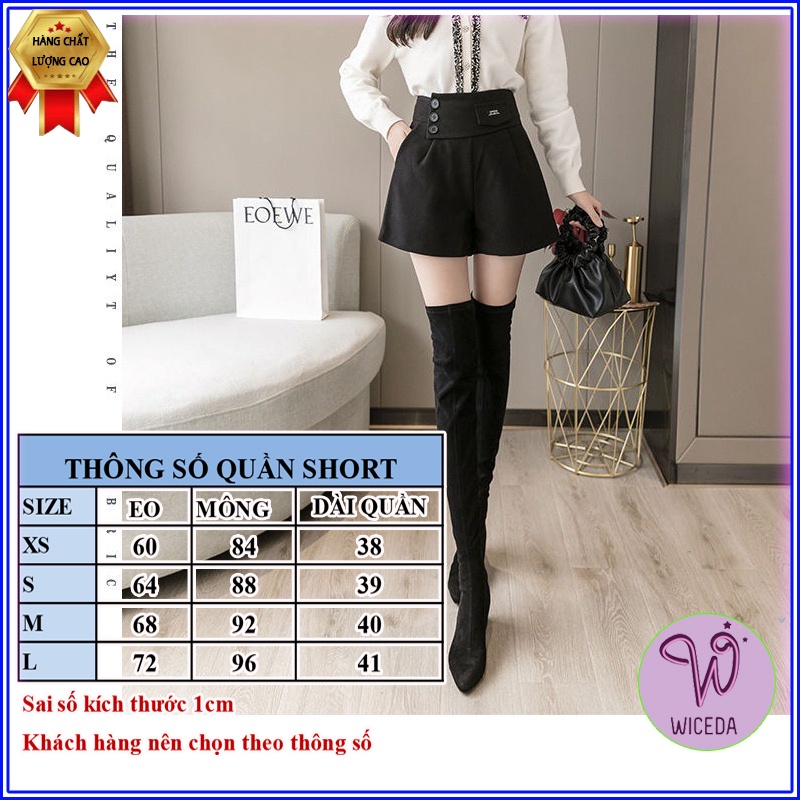 Quần short nữ lưng cao phối cạp 3 cúc Wiceda , quần đùi cạo cao đẹp hai màu đen be sáng chất tuyết mưa dày dặn QĐ401