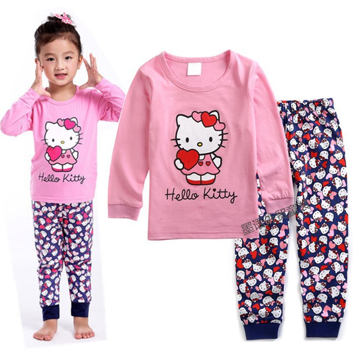Bộ đồ ngủ tay dài in họa tiết mèo Hello Kitty/ chuột Mickey/ heo Peppa đáng yêu dành cho bé từ 1-7 tuổi