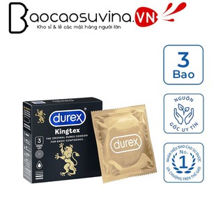 Bao cao su Durex Kingtex , 3 bao siêu mỏng, rộng 49mm, cấu trúc tăng cảm xúc từ chính hãng