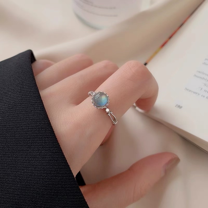 Nhẫn bạc nữ, nhẫn nữ bạc Ý 925 đá Moonstone Hồng dâu tây hợp phong thủy không kị mệnh DUYSON SILVER