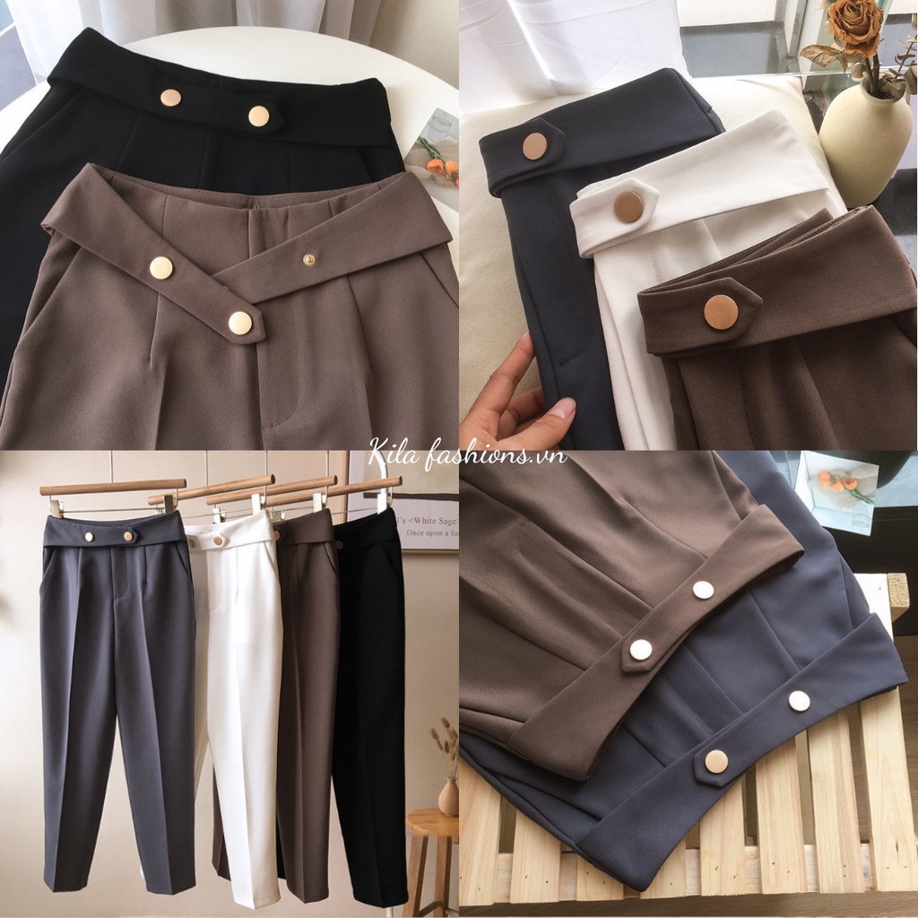 Quần Baggy Nữ Lưng Cao Phối Đai, Khuy Sắt Lạ Mắt, Chất Vải Tuyết Mưa Loại 1, 4 Màu Dễ Phối, Q04 - Kila fashions.vn