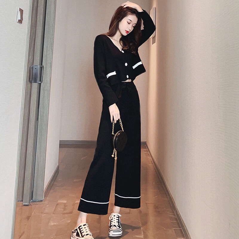 Set áo + quần dài ống rộng lưng cao phong cách mới năm 2021 cho nữ