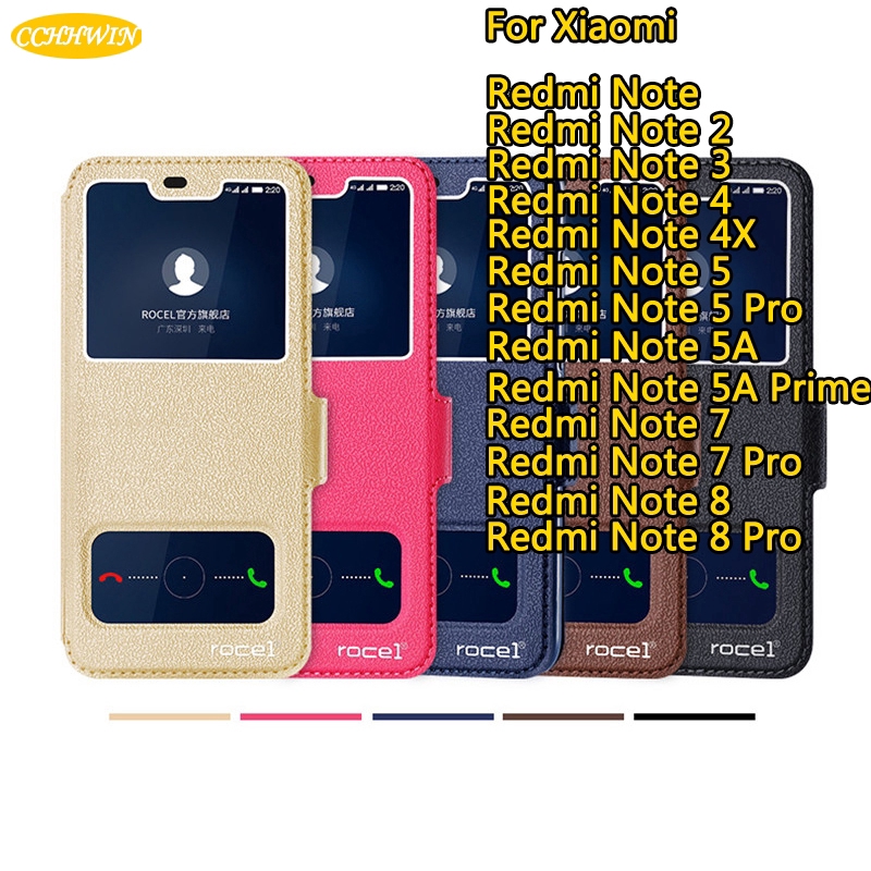 Bao Da Pu Điện Thoại Nắp Lật Cửa Sổ Nhìn Màn Hình Kiêm Giá Đỡ Cho Xiaomi Redmi Note 5 / 5 Pro / 5a / 5a Prime / Note 2 / 3 / 4 / 4x Ốp