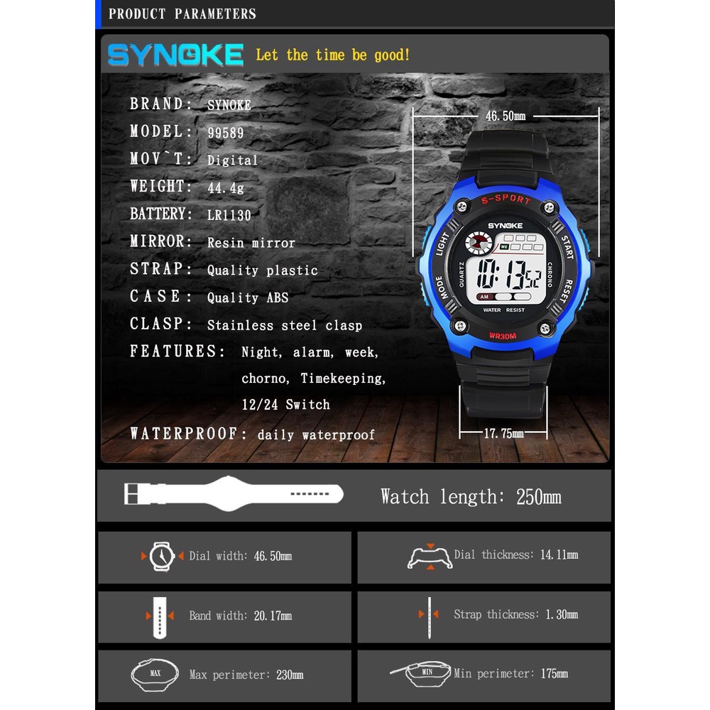 SYNOKE Fashion Children Digital Watches Kids Boys Girls Sports Outdoor Waterproof Silicone Watch