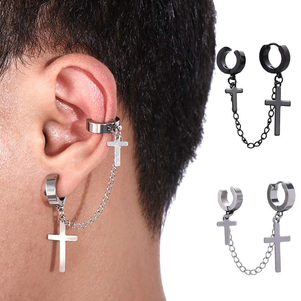 Khuyên Kẹp Vành Tai Bằng Thép Titan Không Xỏ Lỗ Phối Tua Rua Phong Cách Punk Cổ Điển Cho Nam Và Nữ