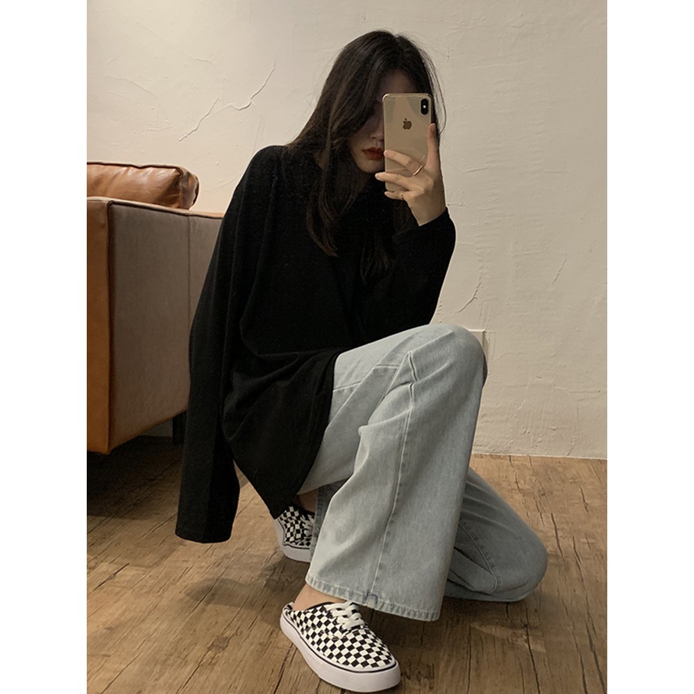 Áo thun nữ dài tay đen/trắng form basic mùa thu style Hàn Quốc