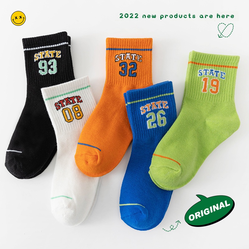 [THOMAS KIDS] 5 cặp 1-12 Yrs Vớ trẻ em chất lượng cao Cotton Letter Number Thoải mái cho trẻ em mùa hè Vớ cho bé trai bán buôn có sẵn