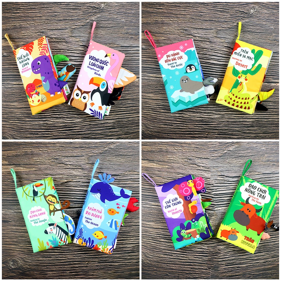 Sách vải cho bé đoán đuôi con vật đồ chơi cho bé phát triển tư duy LÁ TRE SHOP