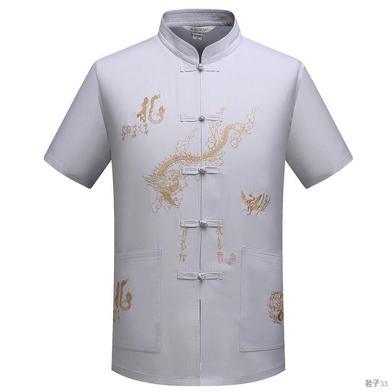Bộ đồ Tang của nam giới trung niên và cao tuổi ngắn -duyệt mùa hè Hanfu Bố nút áo kiểu Quốc Trang phục dân tộc Ôn