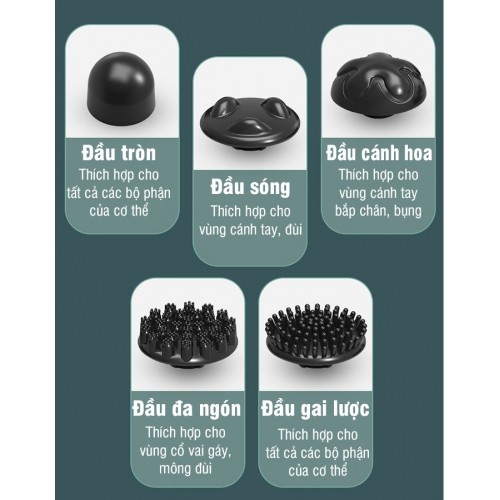Máy massage cầm tay pin sạc Puli PL-621DC3 - 5 chế độ, 5 đầu mát xa  | OKbuy