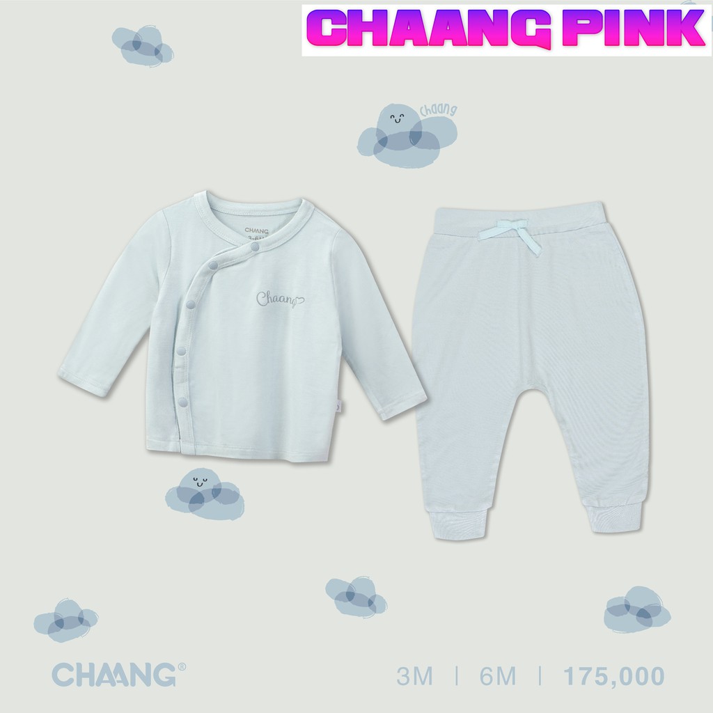 Bộ dài cúc chéo SUMMER xanh da trời, đồ quần áo sơ sinh Chaang cotton an toàn cho bé