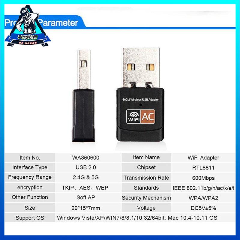 [Fitslim] USB Wifi Adapter 600Mbps Wifi Adapter Antenna USB Ethernet PC Wi-Fi Adapter