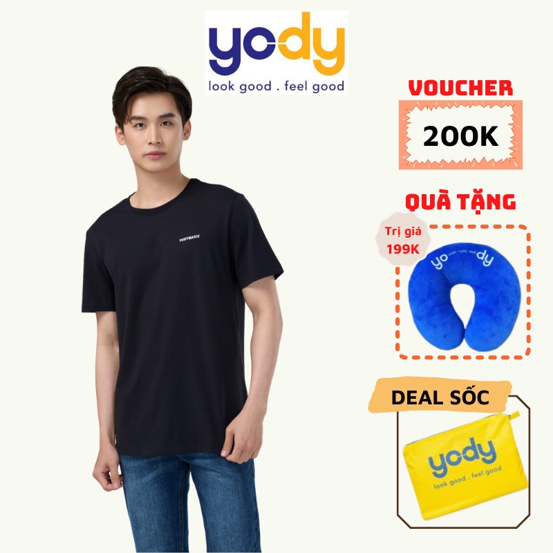Áo Thun Cộc Tay Nam YODY in logo yody basic chất vải cotton mát mẻ, dáng thể thao TSM5203