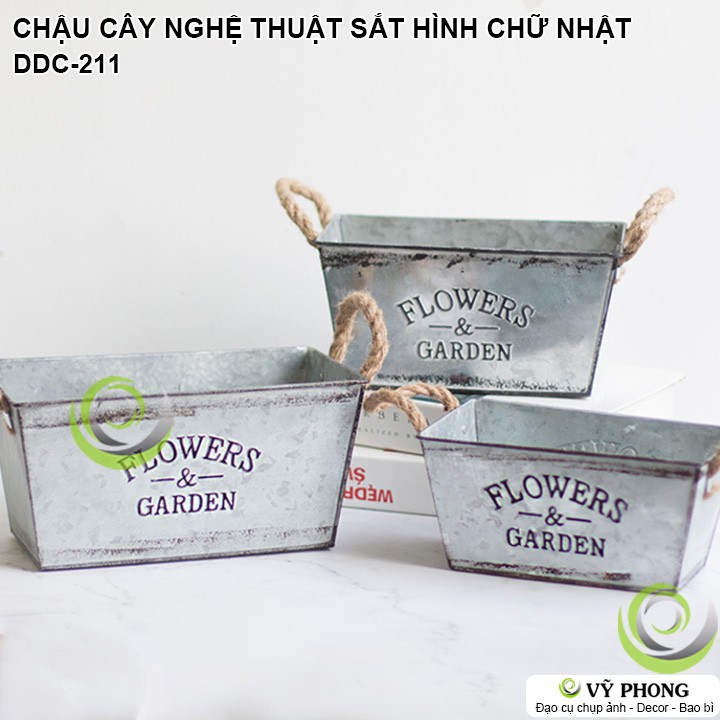 CHẬU CÂY NGHỆ THUẬT SẮT CHẬU HOA SẮT HÌNH VUÔNG VINTAGE TRANG TRÍ CHỤP HÌNH DECOR ĐẠO CỤ CHỤP ẢNH SẢN PHẨM INS DDC-211