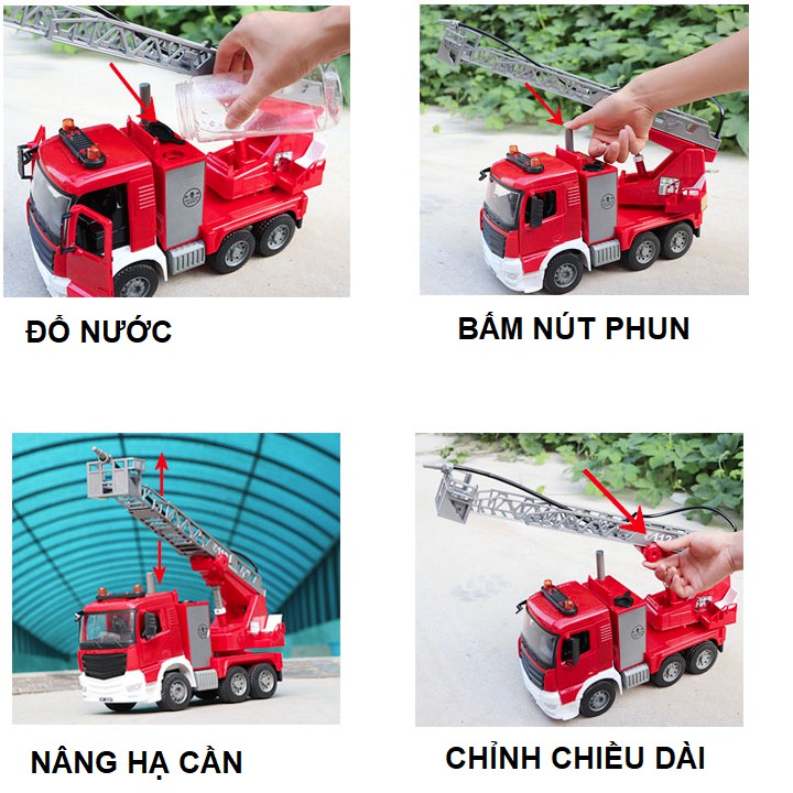 Xe cứu hỏa cỡ lớn E227-002 hãng Double E đồ chơi trẻ em phun nước được mô hình tỉ lệ 1:20 có âm thanh