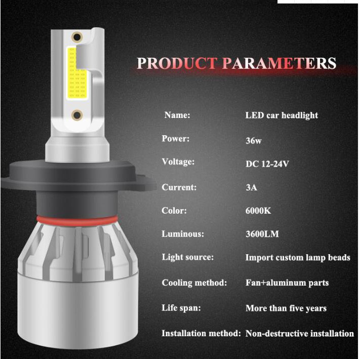 Set 2 bóng đèn pha LED LYMOYO 36W COB 5202 H16 H1 H3 H7 H4 H8 H11 9005 HB3 9006 HB4 3600LM 6500K cho xe hơi