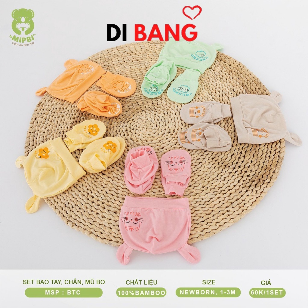 Set mũ bao tay bao chân cho trẻ sơ sinh MIPBI 100% sợi tre an toàn cho bé