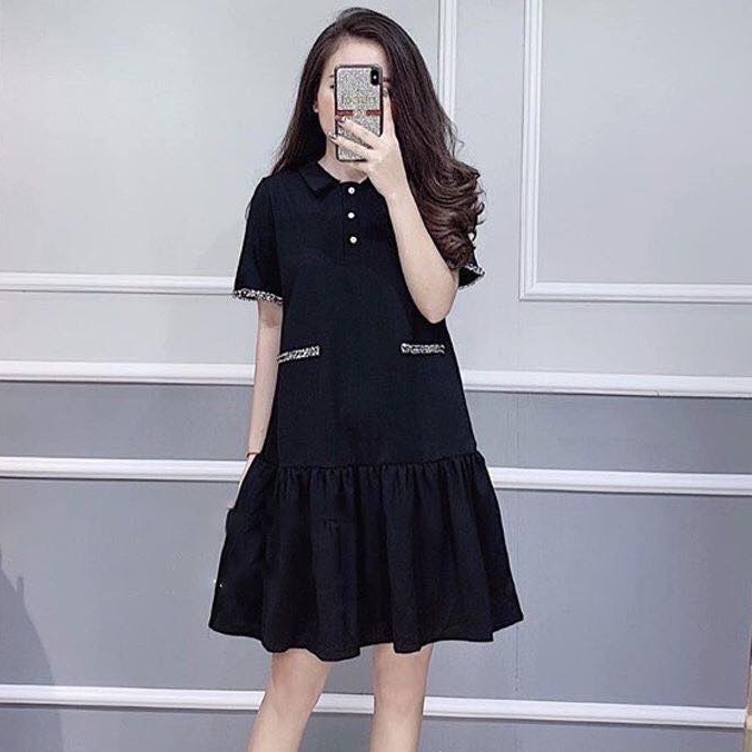 Váy bầu cổ sơ mi đen 𝐕𝟏𝟔