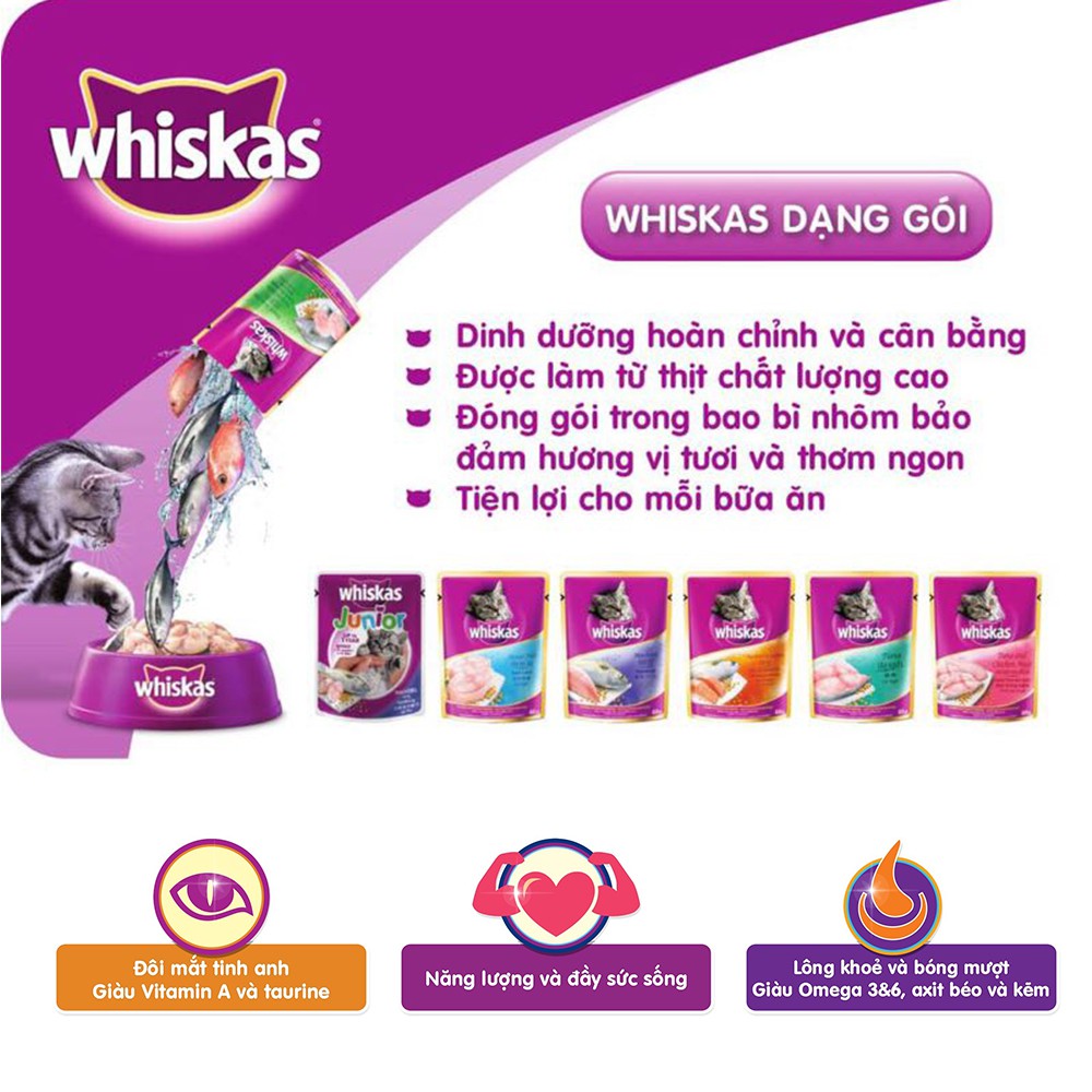 Pate whiskas cho mèo mọi lứa tuổi gói 85gr đủ vị