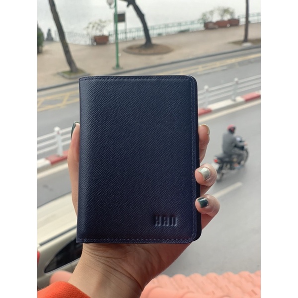 Ví Nam đựng thẻ gập đôi cao cấp, Da Bò - Bảo hành 12 tháng