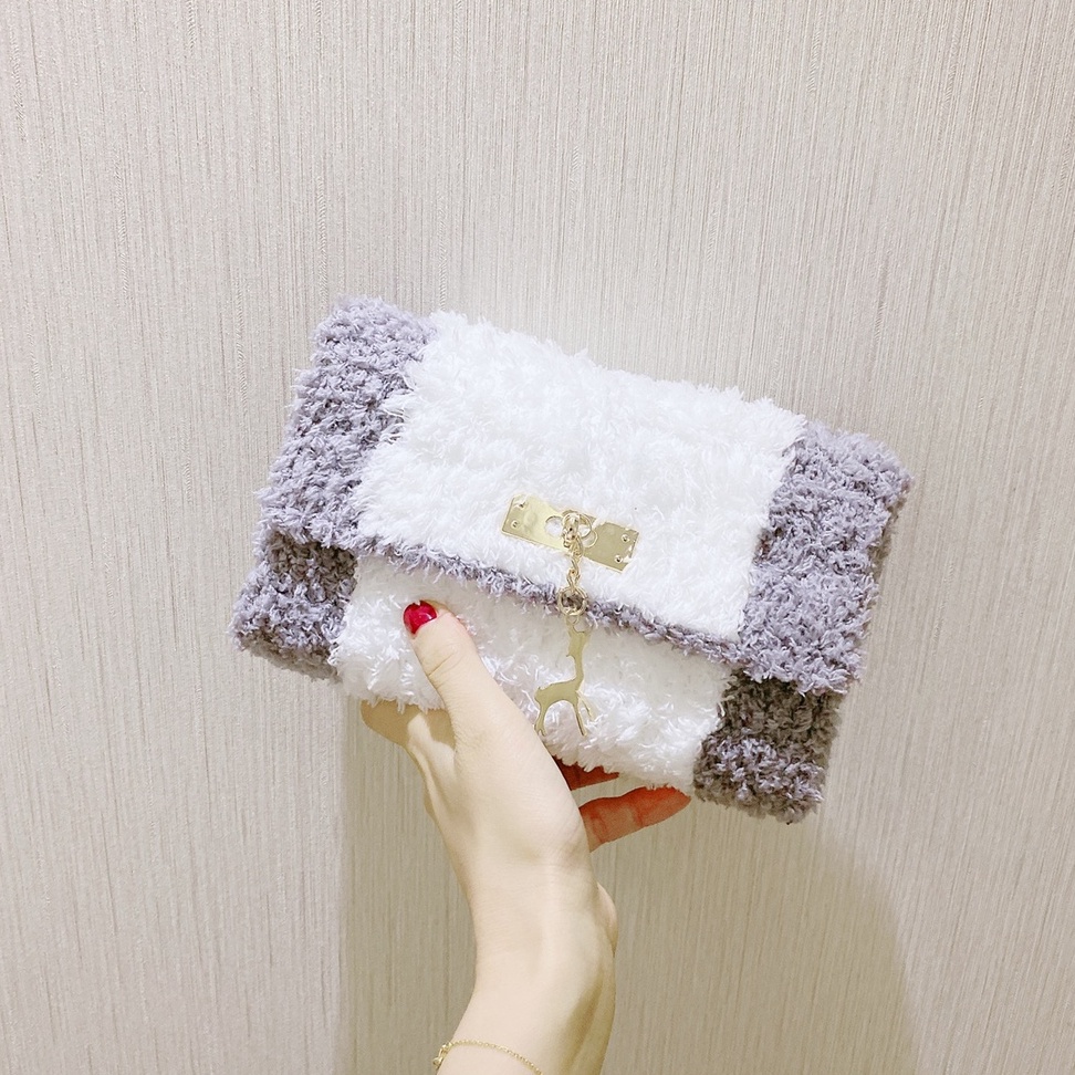 Túi tự đan handmade phối màu, túi đeo chéo len xù phong cách Hàn Quốc - Bộ phụ kiện đầy đủ LX205