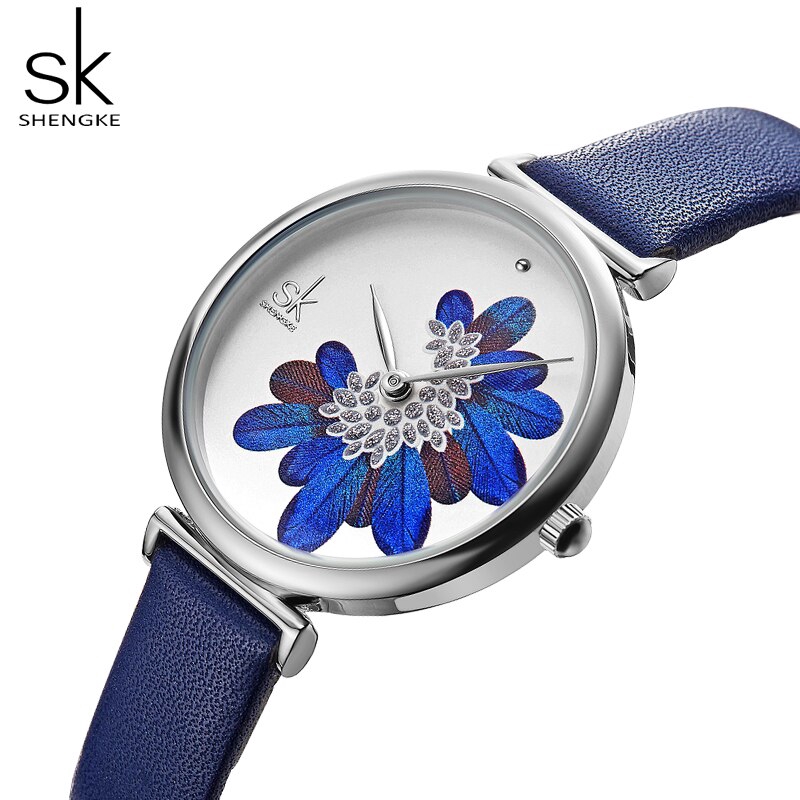 Shengke Đồng hồ dây đeo bằng da thiết kế mặt họa tiết lông vũ thời trang cho nữ | BigBuy360 - bigbuy360.vn