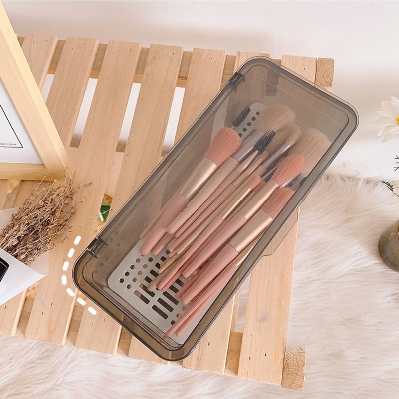 Hộp Đựng Cọ Trang Điểm Có Nắp Chống Bụi Thiết Kế Trong Suốt Đơn Giản Sáng Tạo