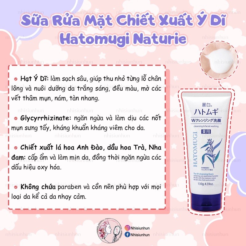 Sữa rửa mặt chiết xuất Ý Dĩ Hatomugi Naturie