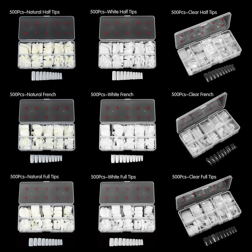 Set 500 Móng Tay Giả 9 Kiểu Trong Suốt Tự Nhiên