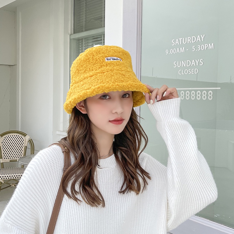 Mũ nón mùa lạnh lông cừu bucket retro phong cách hàn quốc mũ lông cừu nữ mềm giữ ấm