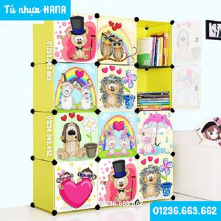 Tủ nhựa ghép thông minh 12 ô lắp đa năng (màu chuối - cửa trái tim)