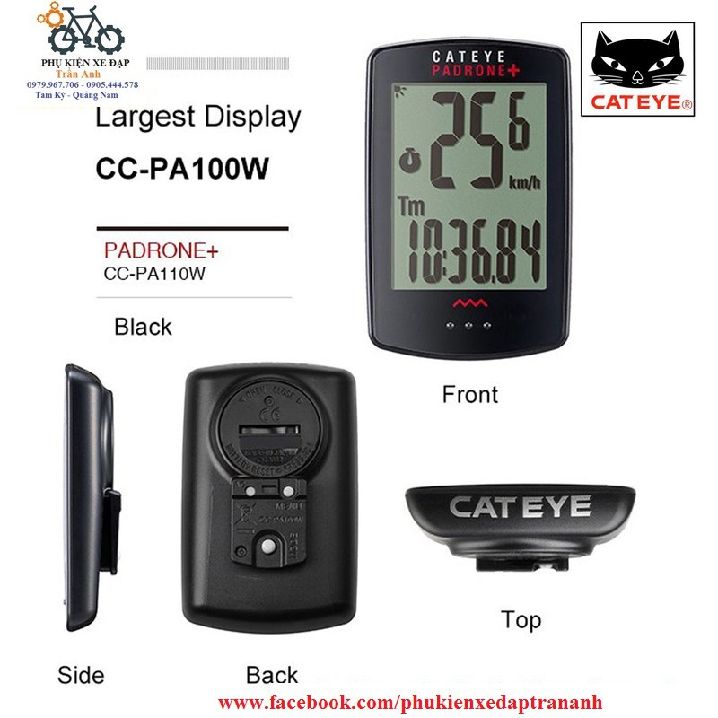 Đồng hồ đo tốc độ xe đạp không dây Cateye Padrone+ CC-PA110w plus