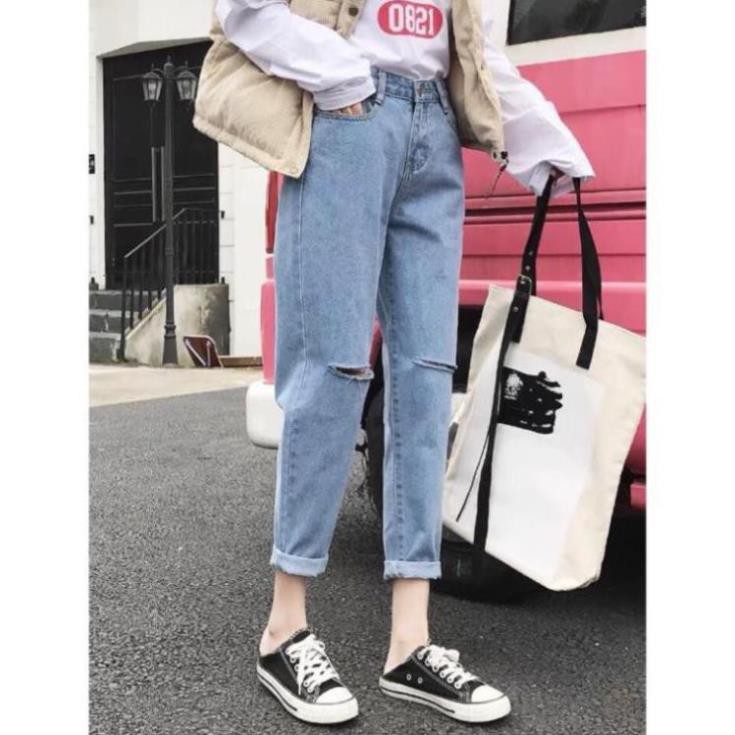 Quần baggy nữ quần bò jeans nữ rách gối cạp cao PDShop | BigBuy360 - bigbuy360.vn
