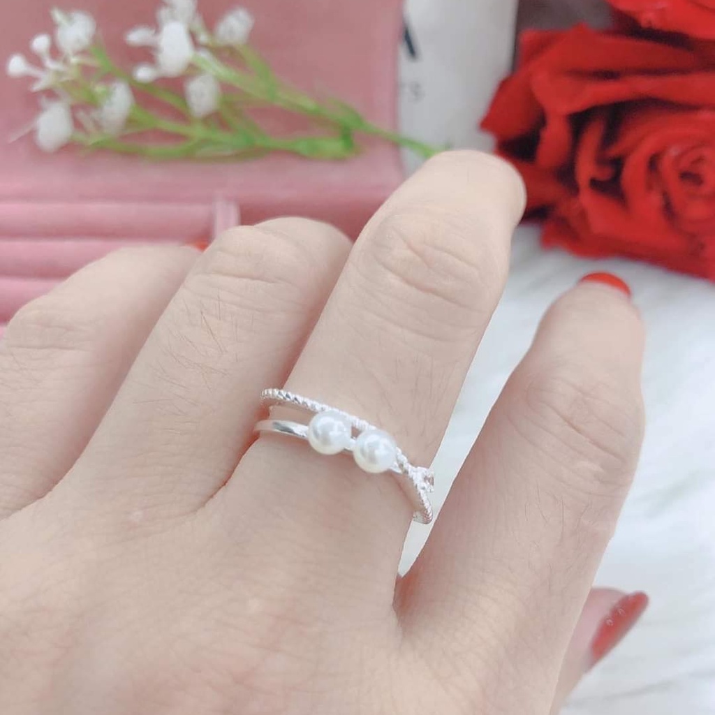 Nhẫn bạc Van jewelry V10156 nhẫn Freesize đính Ngọc trai nhân tạo dễ thương