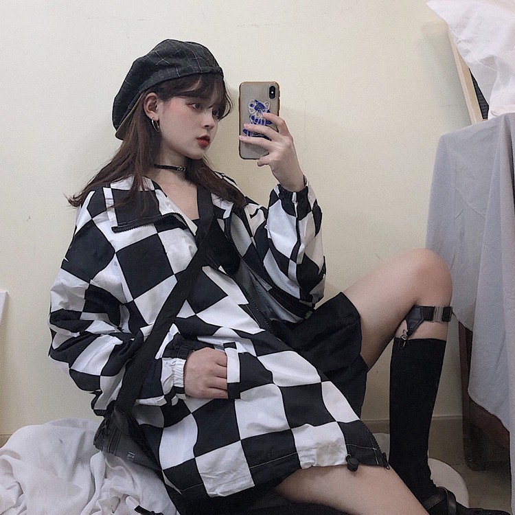 Áo sơ mi caro đen trắng phong cách hiphop