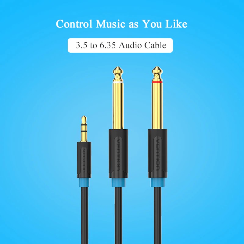 Vention 3.5mm To 6.5mm Adapter Jack Audio Cable Double Male 1/4&quot; Mono Jack To Stereo 1/8&quot; Jack AUX