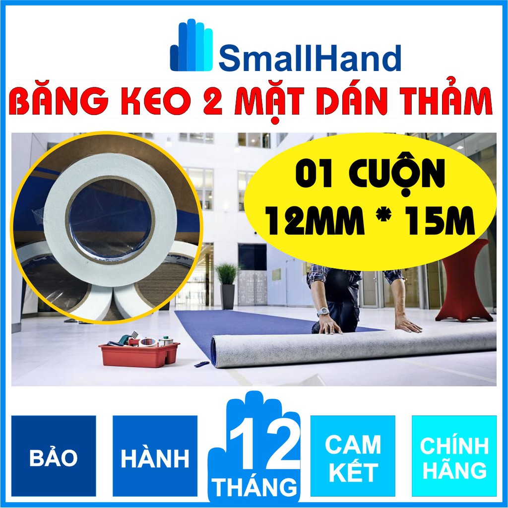 [ 01 cuộn ] Băng keo dán thảm trải sàn kích thước 12mm x 15M – Không để lại keo trên bề mặt sàn nhà và thảm