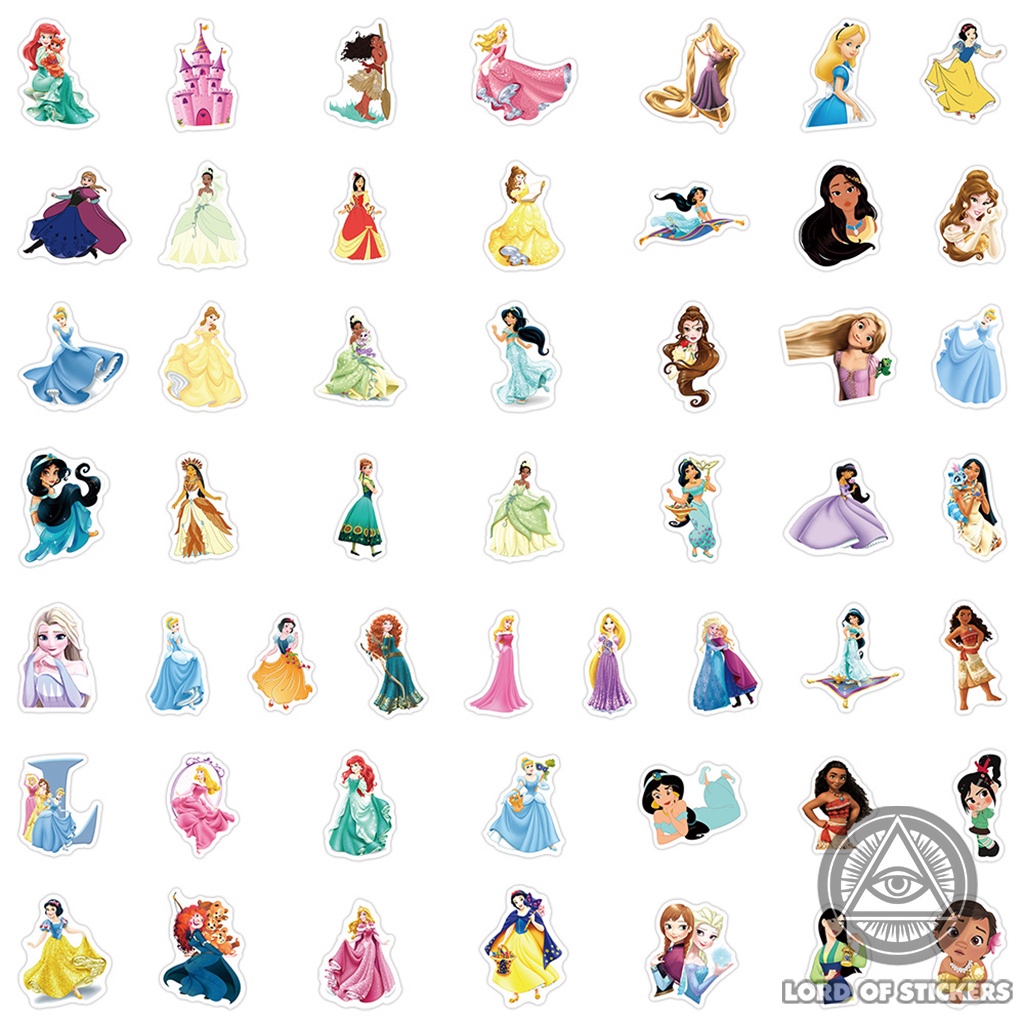 Set 100 Nhãn Dán Công Chúa Sticker Cute Phong Cách Hoạt Hình Chống Thấm Nước Trang Trí Mũ Bảo Hiểm, Laptop, Vali, Sổ