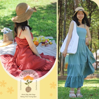 Đầm maxi 2 dây có dây buộc eo
