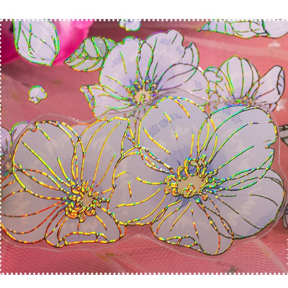 Đoạn chiết washi tape các mẫu hoa dạng pet lấp lánh