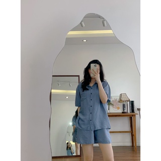 Set áo sơ mi tay ngắn và quần đùi xanh dương SE0004-LISSOME