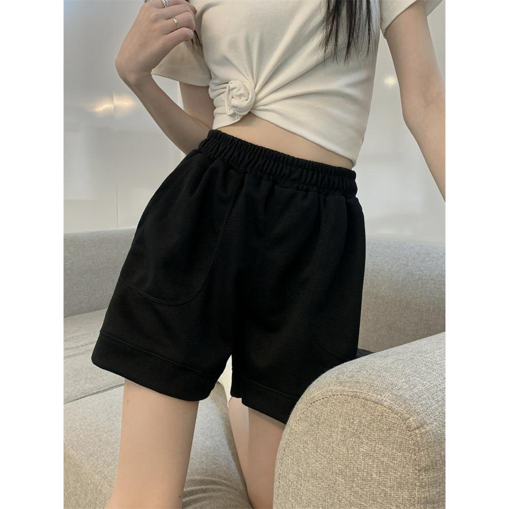 Quần Short Thể Thao Lưng Cao Ống Rộng Màu Sắc Đơn Giản Phong Cách Hàn Quốc