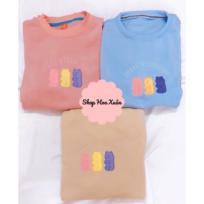 Áo sweater nữ cổ tròn hình 3 chú gấu áo nỉ form rộng phong cách ulzzang Hàn Quốc siêu hot, siêu xinh.