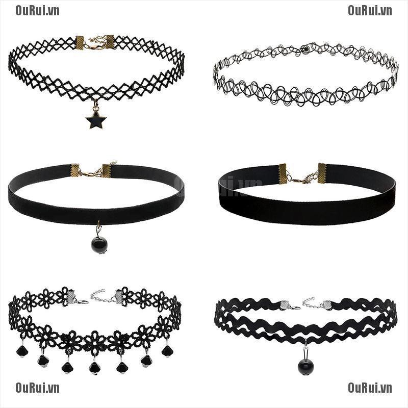 Set 6 Vòng Cổ Choker Ren Giả Hình Xăm Độc Đáo Thời Trang Cho Nữ