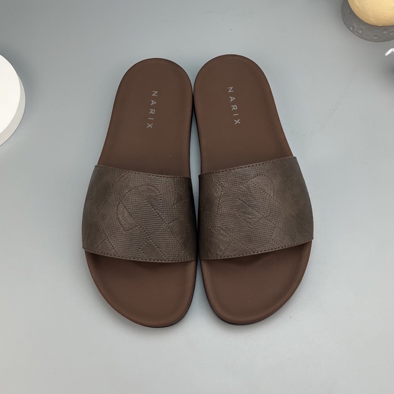 [N14 SIZE 44] Dép nam quai ngang cao cấp Narix quai da bò đế cao su, màu nâu cà phê mã sản phẩm N14