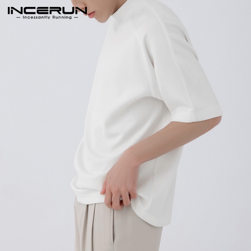 Áo thun INCERUN tay ngắn màu trơn đơn giản thời trang cho nam